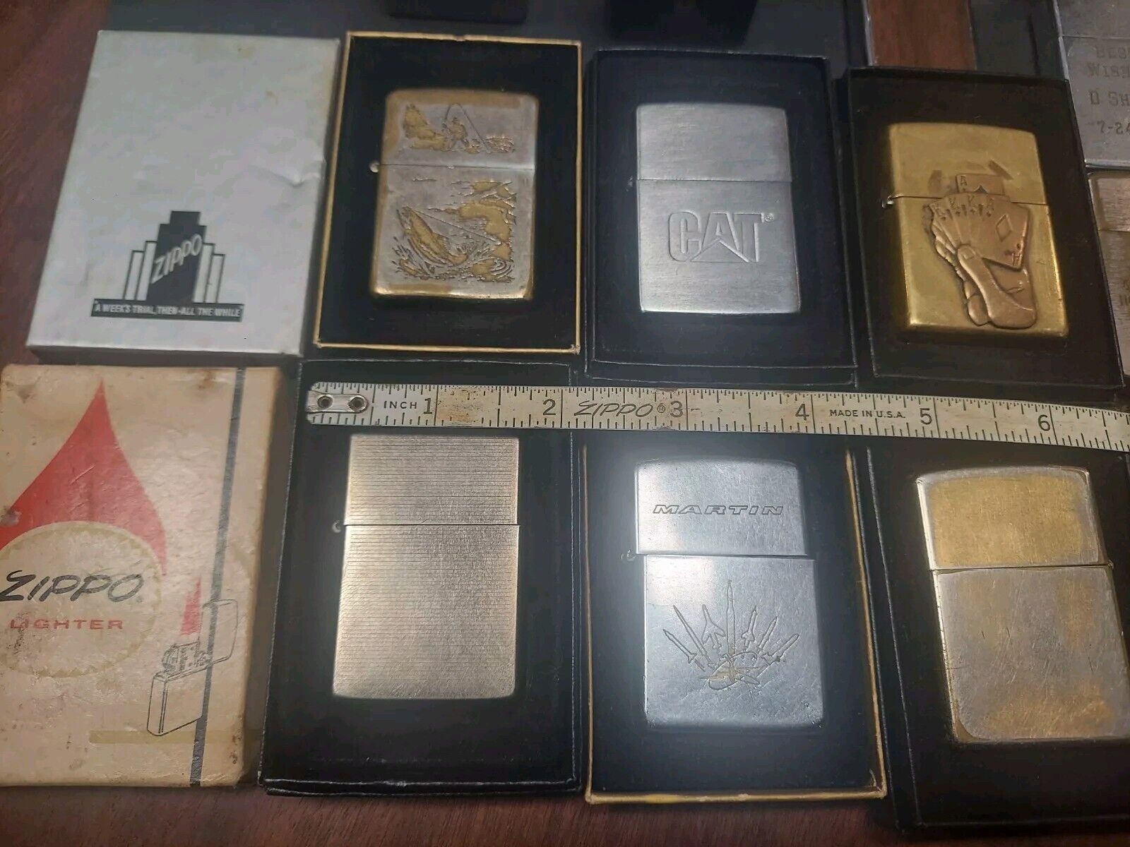 36 ZIPPO Lighter LOT (57 Total) Martin CAT 7UP Brass KY ADVERTISING 1950s-2000s