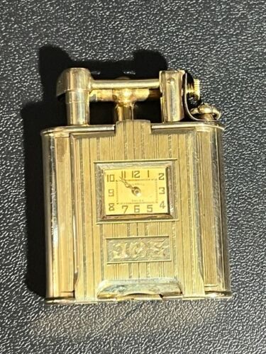 Dunhill Unique  14k Watch Lighter  Single Wheel Engine Turned, 1927 Engraved JMS