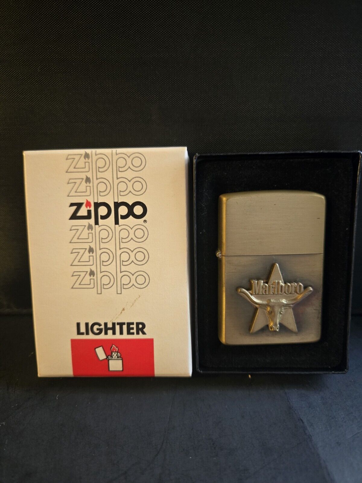 Vintage 1979 Zippo Marlboro Brass Steer Head Cigarette  Lighter. Un-Fired