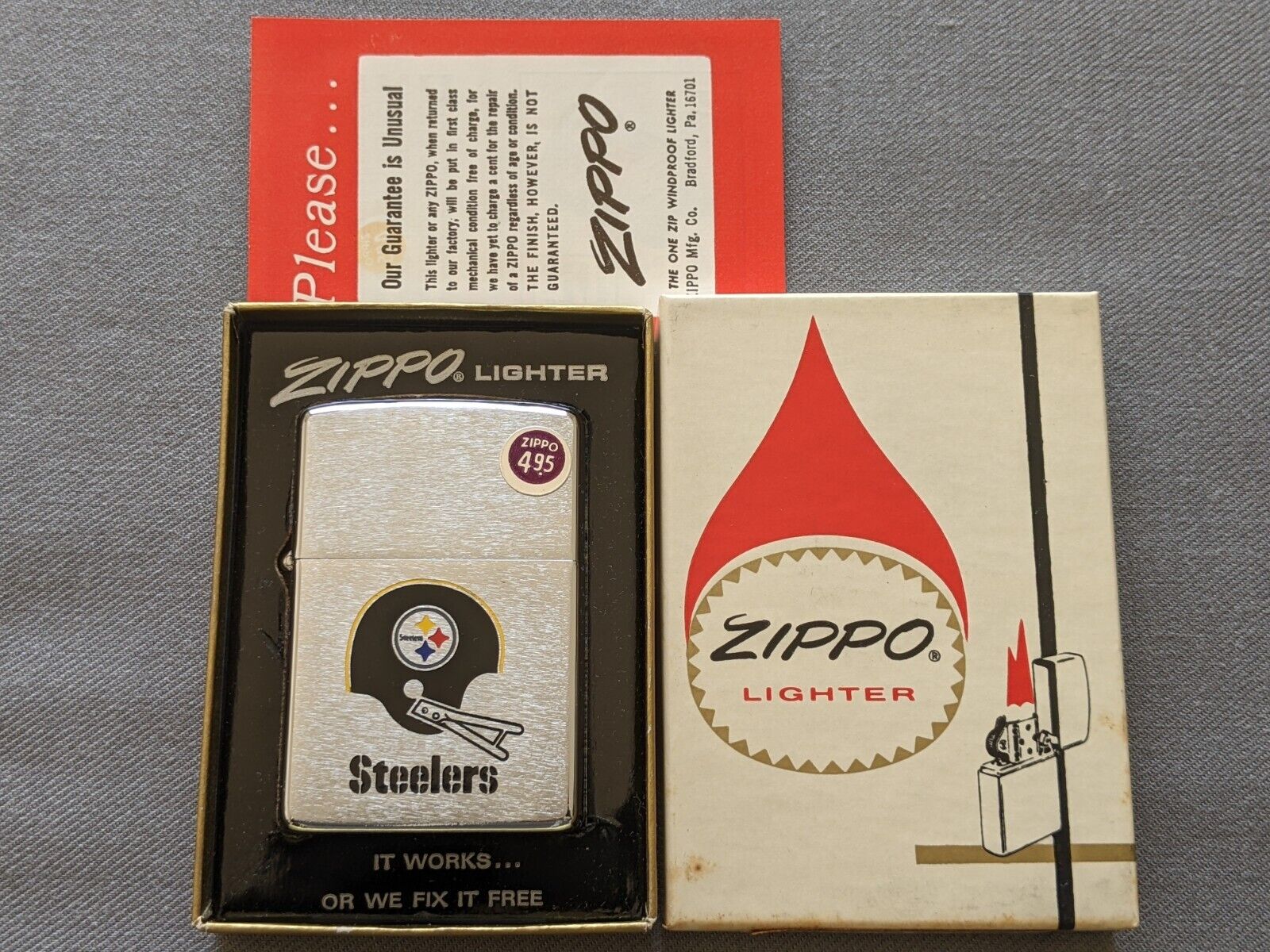 VINTAGE 1973 PITTSBURGH STEELERS NFL FOOTBALL HELMET ZIPPO LIGHTER MIB VERY RARE