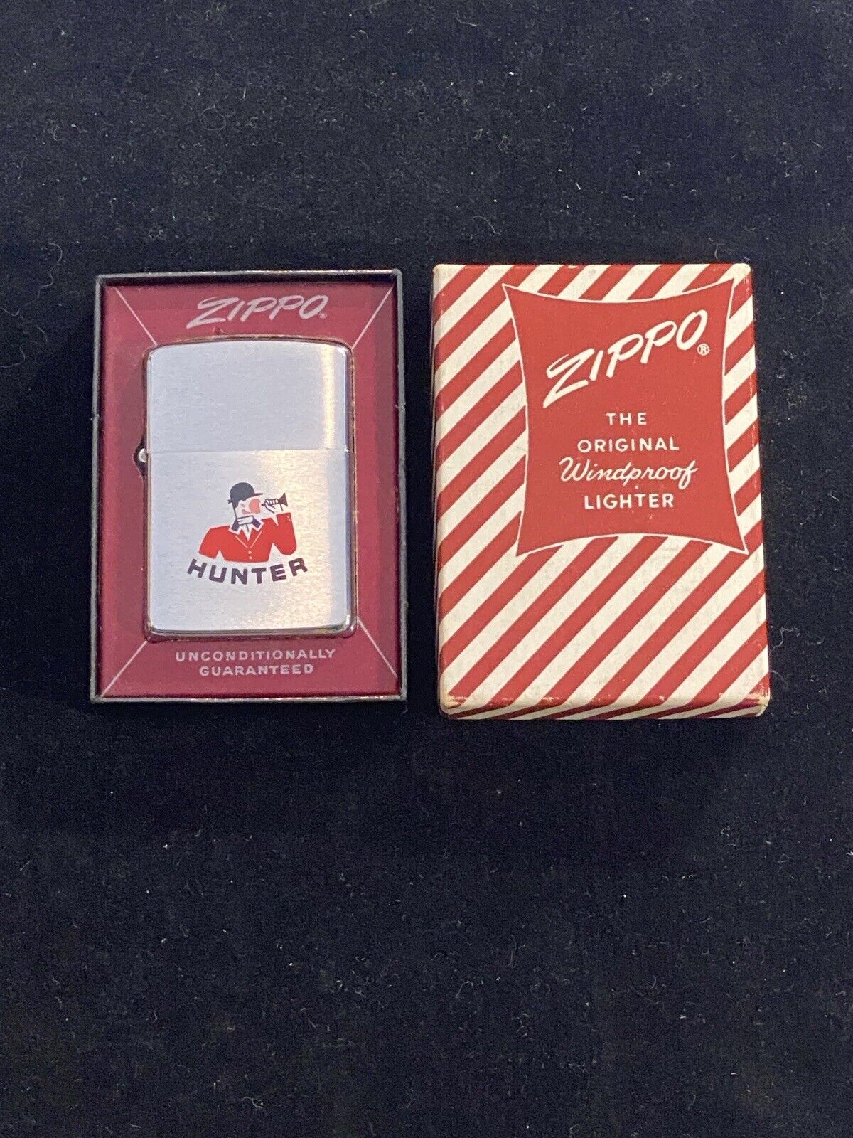 Vintage 1961 Zippo Lighter  Engineering Fox Hound Hunter W/Box Red Velvet Mint
