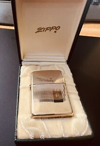 1954 10kt Gold Filled Engine Turned Zippo - Special Green Leather Clamshell Box