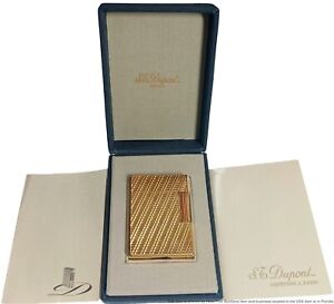 Vintage S.T. Dupont Paris France Gold Tone Working Lighter With Box and Booklets