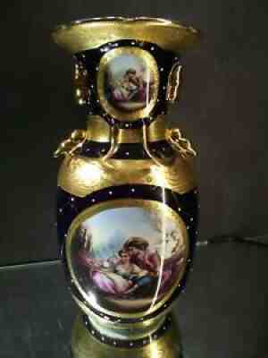 Limoges Large Cobalt Blue Gilded Vase