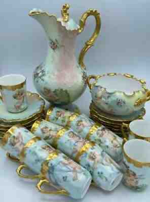 Antique Limoges 26 Piece Tea Set Hand Signed by Ester Miler