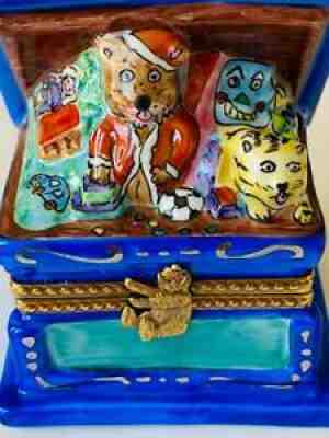 ð??? TEDDY BEAR SANTA TOY CHEST ð??? Limoges-Hand Painted Trinket Box -Retired MINT
