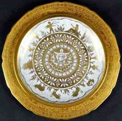 Limoges Service For 10 Featuring Le Tallec Hand-Painted Horoscope Plates, gilded