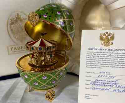 Imperial Faberge Limoges Musical Egg ~ Rose Trellis ~ Carousel Surprise Egg