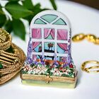 Artoria Limoges France Hand Painted Window & Flowers Porcelain Trinket Box