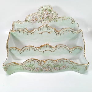 Vintage Limoges Hand Painted Porcelain 3-Tier Letter Holder Stationary Daisies