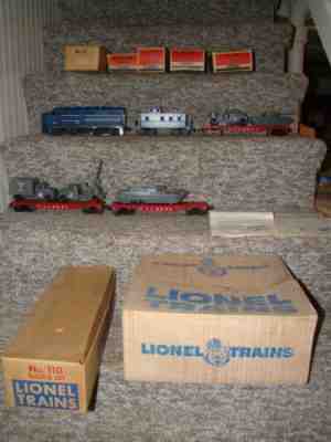 1958 USMC MARINE CORPS LIONEL TRAIN SET: 212 ALCO ENGINE~FLAT CARS TRESTLE TRACK