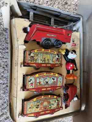 1935-LIONEL MICKEY MOUSE CIRCUS TRAIN SET-WIND-UP TIN ANTIQUE TOY-PRE-WAR DISNEY