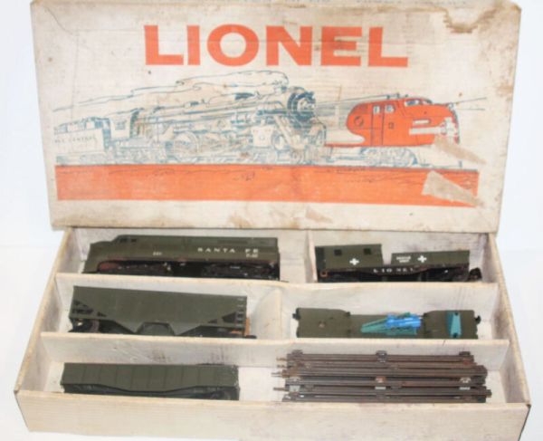 Rare Lionel O Scale 221 Olive Drab Military Santa Fe Alco Diesel Train Set + Box