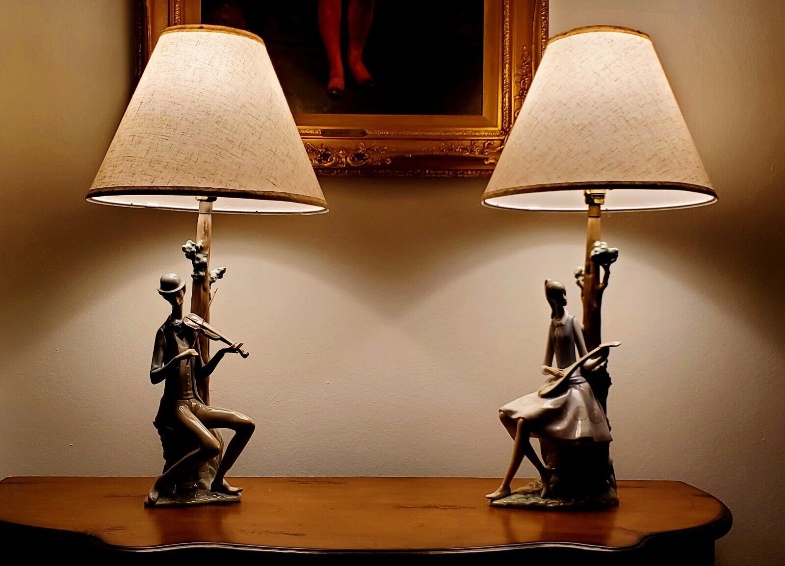 Lladro 4633 + 4634 Lamps of Set 2