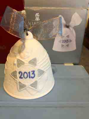 Lladro RETIRED 2013 Christmas Bell Ornament White Blue