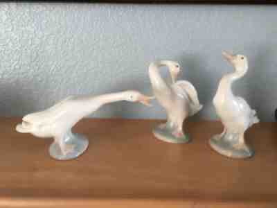 LLADRO Group of 3 Geese Goose Birds Retired Spain Daisa Porcelain