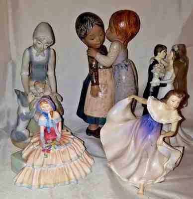 5 Figurines Royal Doulton Lladro Appletree and Unmarked Looks Like Lladro