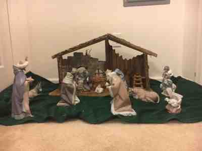 Retired Lladro 11 Piece Nativity Set Mary Joseph Jesus + Creche 4670 - 4680