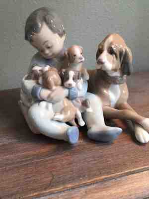 Lladro Figurine 5456 New Playmates, Mint, Original Box, Boy Dog Puppies