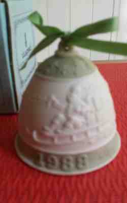 Vintage 1988 Lladro Christmas Bell Ornament Santa Claus Sleigh Reindeer
