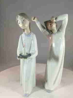 Lot of 2 Lladro Figurines 4870 Boy Yawning Awakening and  4868 Girl with Candle