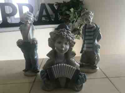 LLADRO CLOWN SET LITTLE PALS, LITTLE TRAVELER & FINE MELODY MINT FAST SHIPPING!!