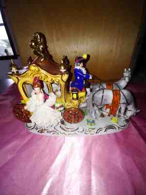 Dresdan German porcelain cinderella coach at the stroke of twelve figurine