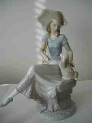 VTG LLADRO Spain Perfect Picture 7612 Girl Dog Umbrella Porcelain Figurine