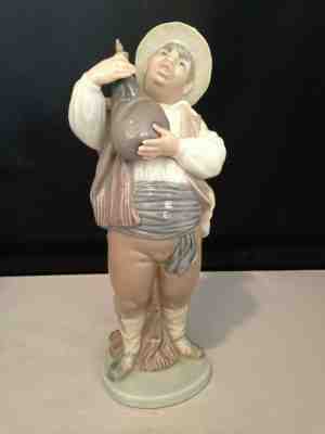 Lladro Gres Finish Figurine 4154 Man W/ Wine Skin Excellent Condition