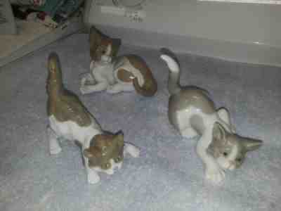 THREE Retired LLADRO Spain 5019, 5112, 5114 ?  Kittens. Cat