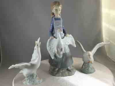 Lot of 3 Lladro Ducks, Girl with Duck, Running Duck 1263 and Jumping Duck 1265