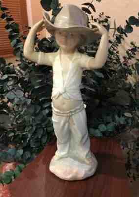 Nao by Lladro 1977 Daisa Porcelain Figurine Girl in Large Cowboy Hat by Cactus