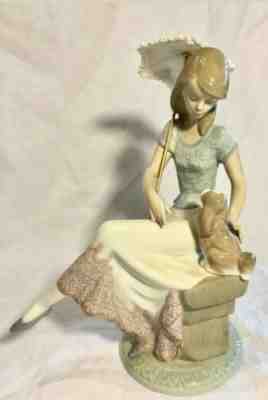 LLADRO #7612 PICTURE PERFECT 1989 LADY SITTING WITH A DOG AND PARASOL IN A BOX