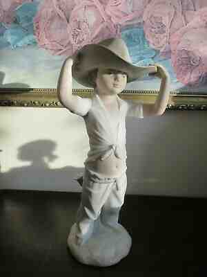 NAO By Lladro Spain Porcelain Figurine Boy In Big Cowboy Hat