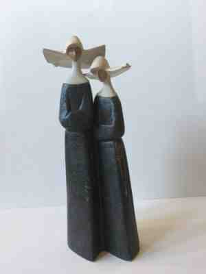 Lladro 2075 Two Nuns With Rosaries Gres Religious Figurine Retired In Box Spain