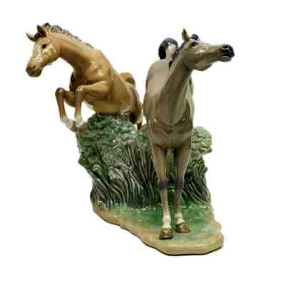 Lladro Horses Figurine Porcelain Wild Stallions Jumping Nao Statue RARE Spain