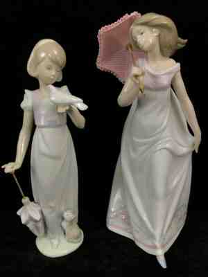 LLADRO SPAIN 2pcs SUMMER STROLL 7611 AFTERNOON PROMENADE 7636 Porcelain Figures