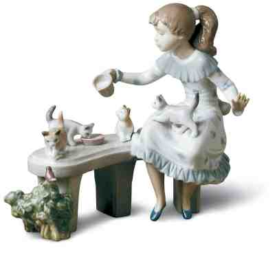 Lladro figurine Spain Nao Daisa Box sculpture statue vtg 6109 Meal Time cat milk