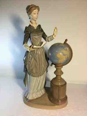 Lladro Figurine 5209 School Marm, Mint, Retired, Teacher, Globe, Woman, 13