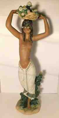 Lladro Native Girl Flower Basket on Head Semi-Nude Gres Figurine 30