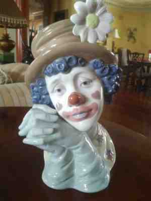Lladro #5542 MELANCHOLY Clown Head Bust Figurine/DAISY HAT BLUE PINK WHITE BROWN