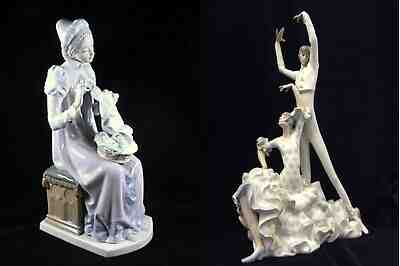 (2) Retired Lladro Figurines 5126 Sewing a Trousseau 4519 Flamenco Dancers