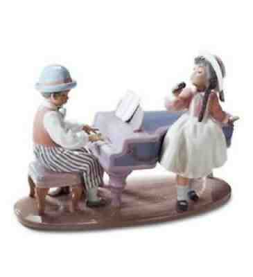 LLADRO Black Legacy 5930 Jazz Duo Retired Mint Condition Girl & Boy Piano In BOX