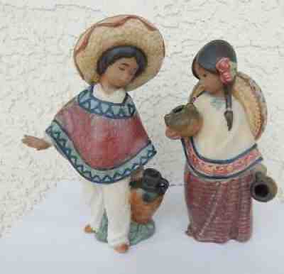 Vintage LLADRO Hispanic Boy Pedro & Girl Pepita Gres Porcelain Figurines 1984