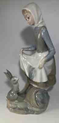 Vtg Lladro Figurine D 15 Ju - Girl W/ Rabbit Bunny - Figurine - Spain Porcelain