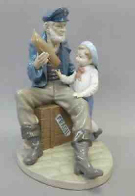 Lladro Figurine E-250 A Tall Yarn Fisherman Sea Captain Grandfather And Boy