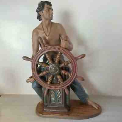 LLADRO Retired Stormy Sea Sailor At Ship's Helm (Shirtless) Sculpture, 20.5