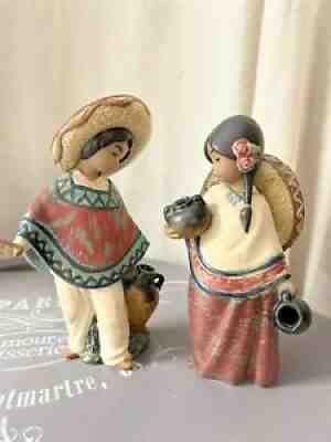 LLADRO GRES MEXICAN BOY & GIRL, PEDRO with JUG & PEPITA with Sombrero