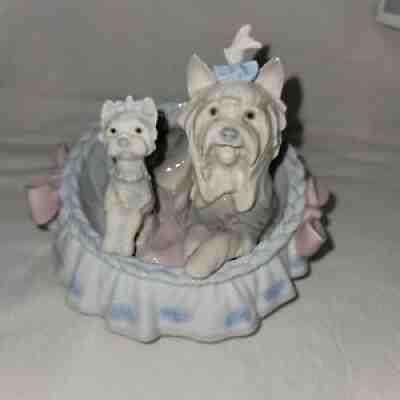 LLADRO OUR COZY HOME # 6469 YORKSHIRES DOGS YORKIE PUPPY MINT w/BOX