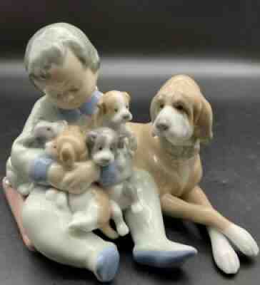 Lladro Boy Child With Dog & Puppies Figurine #5456. Retired. Excellent Cond.